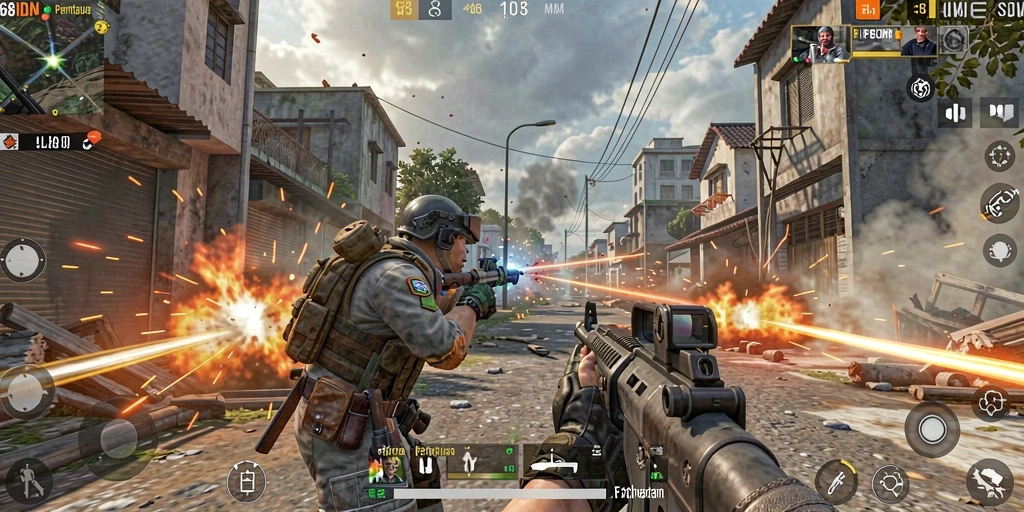 Tampilan aksi mendebarkan dalam permainan FPS 68IDN.