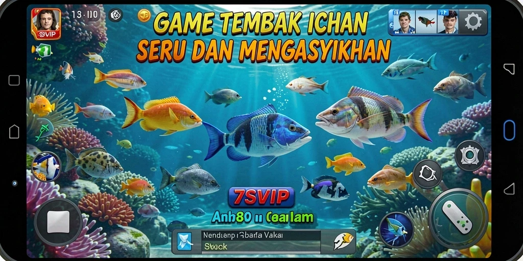 Gameplay seru 7SVIP dengan aksi menangkap ikan yang menarik.