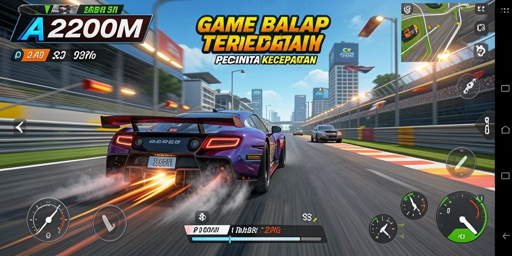 Gameplay balap seru di A200M dengan mobil dan trek yang mengesankan.
