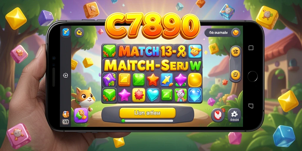 Screenshot utama C7890 menampilkan gameplay Match-3 yang seru dengan kombinasi warna-warni.