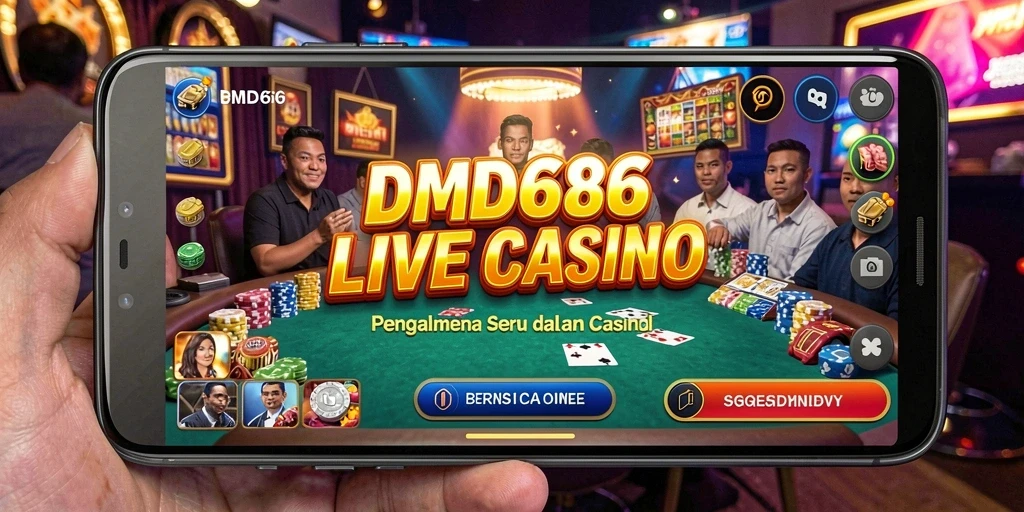 Screenshot DMD686 menampilkan dealer langsung dalam permainan kasino.