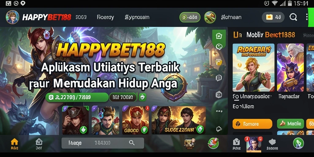 Tampilan antarmuka utama aplikasi HAPPYBET188 yang menampilkan fitur utilitas.