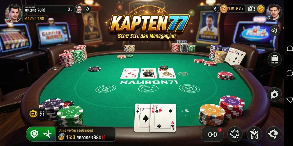 Tampilan gameplay Poker KAPTEN77 dengan pemain aktif di meja.