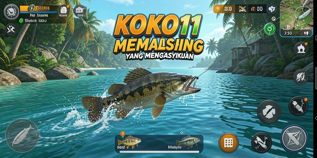 Screenshot gameplay KOKO11 yang menampilkan aksi memancing yang seru.