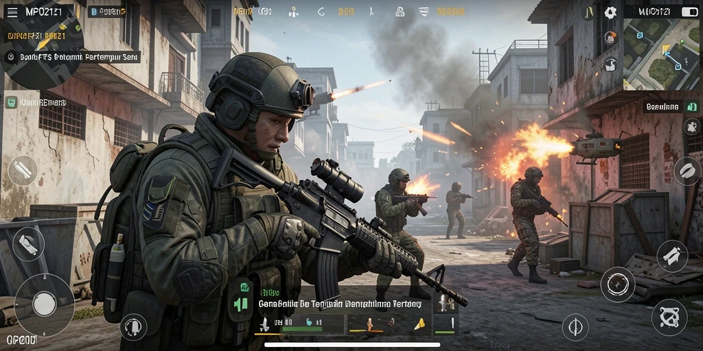 Tampilan gameplay MPO2121 yang seru dalam pertempuran FPS.