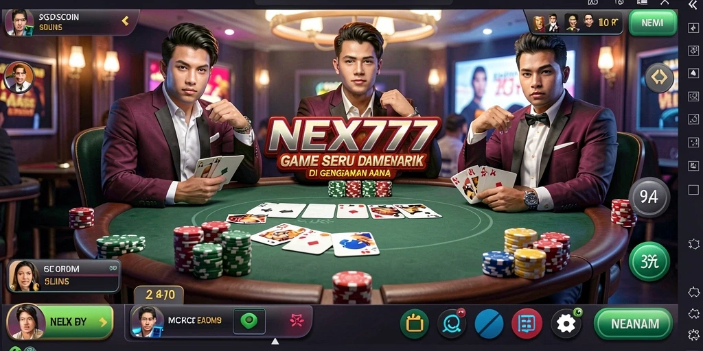 Tampilan utama NEX777 menampilkan momen intens dalam permainan Poker.