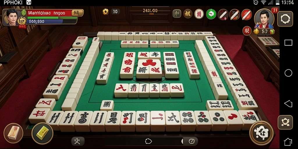 Screenshot gameplay PPHOKI menampilkan suasana pertandingan Mahjong yang mendebarkan.