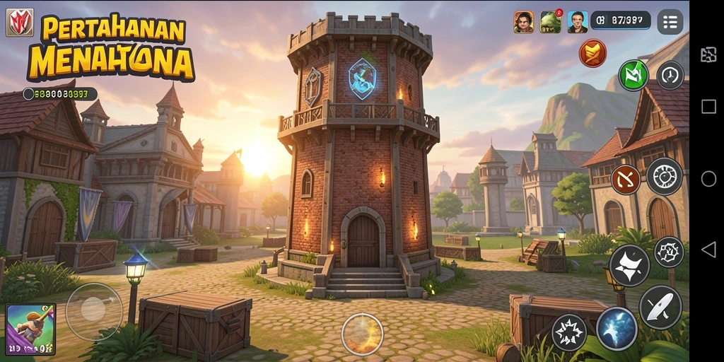 Screenshot utama RK77 menampilkan serangan menara yang epik dalam gameplay Tower Defense.