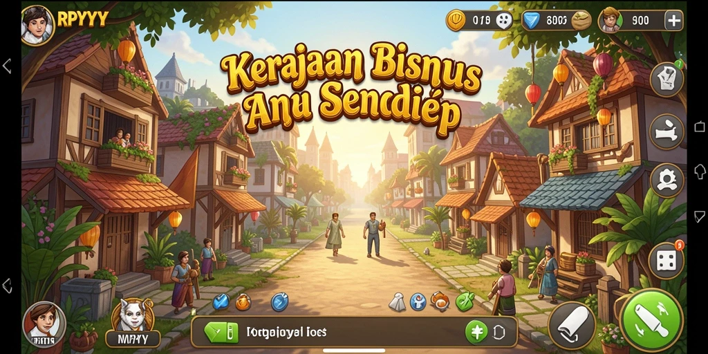 Screenshot gameplay RPYYY menampilkan strategi bisnis yang mendalam.