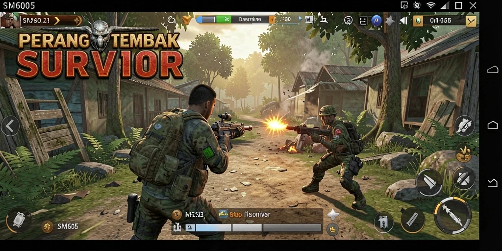 Gameplay SM605 yang mendebarkan dengan aksi tembak-menembak intens.