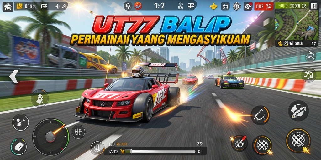 Tampilan gameplay UT77 dengan aksi balap menegangkan.